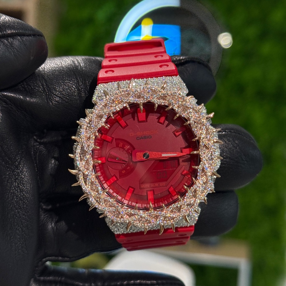 Casio Red Watch with Sparkling Gold Accents